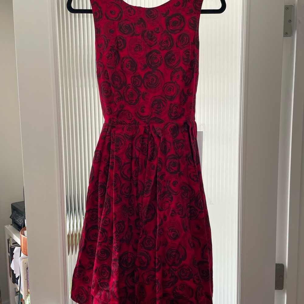 People Tree Red and Black Floral Mini Dress